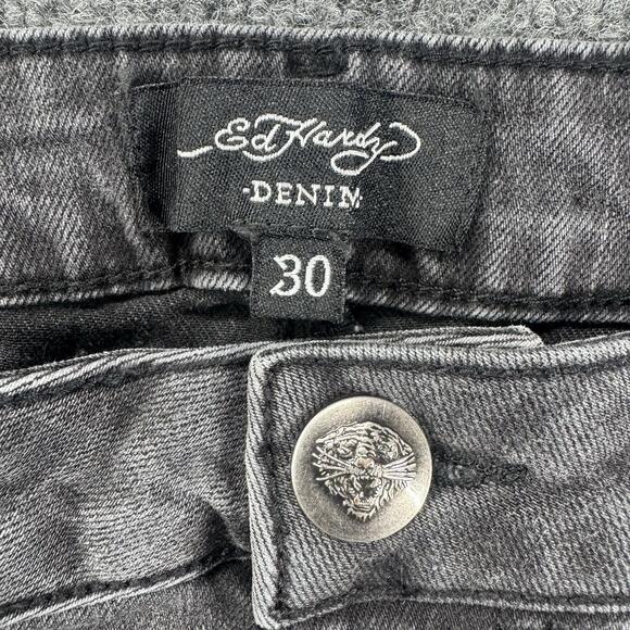 Y2K Ed Hardy Love Kills Slowly Black Wide Leg Baggy Embroidered Jeans Size 30 - Picture 6 of 9